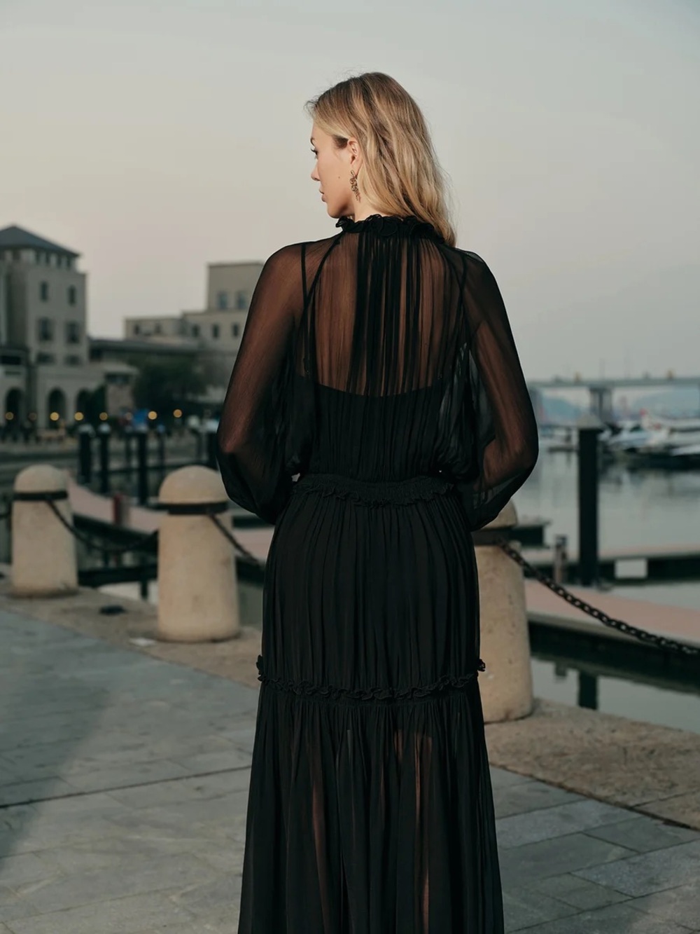 Commense Ruffled Chiffon Semi-Sheer Dress without belt - Picture 5 of 15